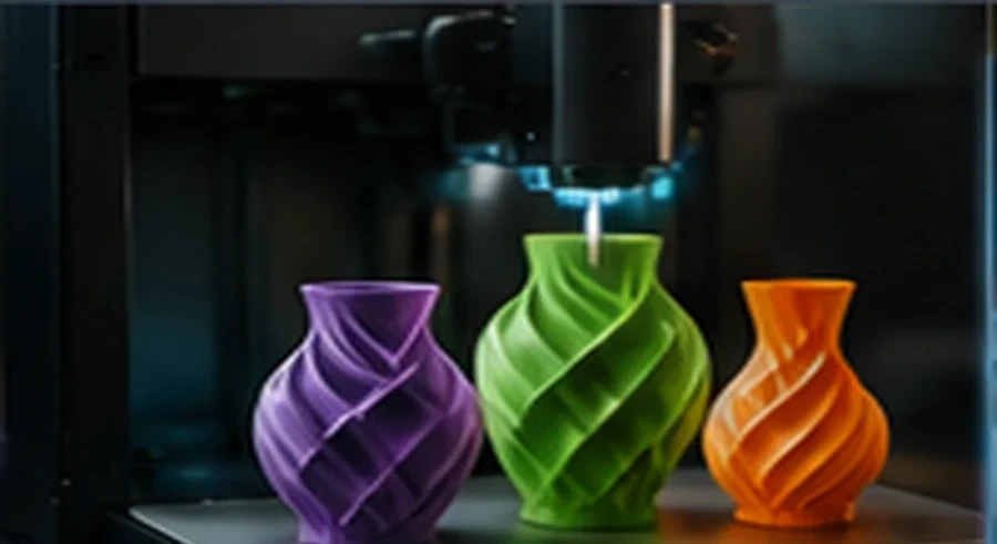 Colourful 3D printed products representing creative enterprise opportunities