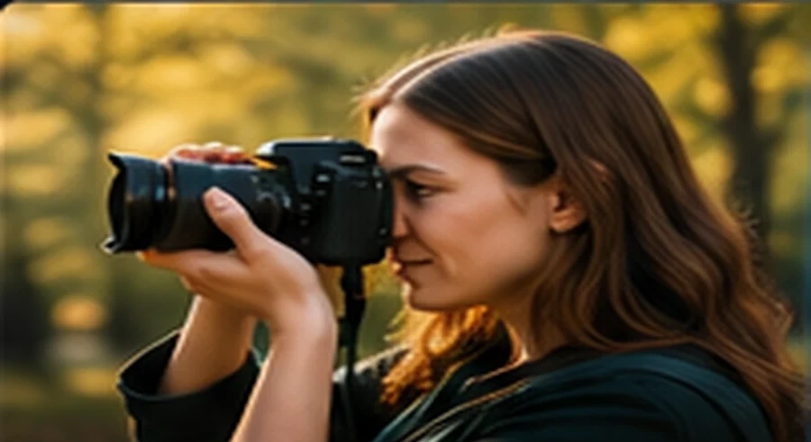 Learner using a camera during a practical photography session